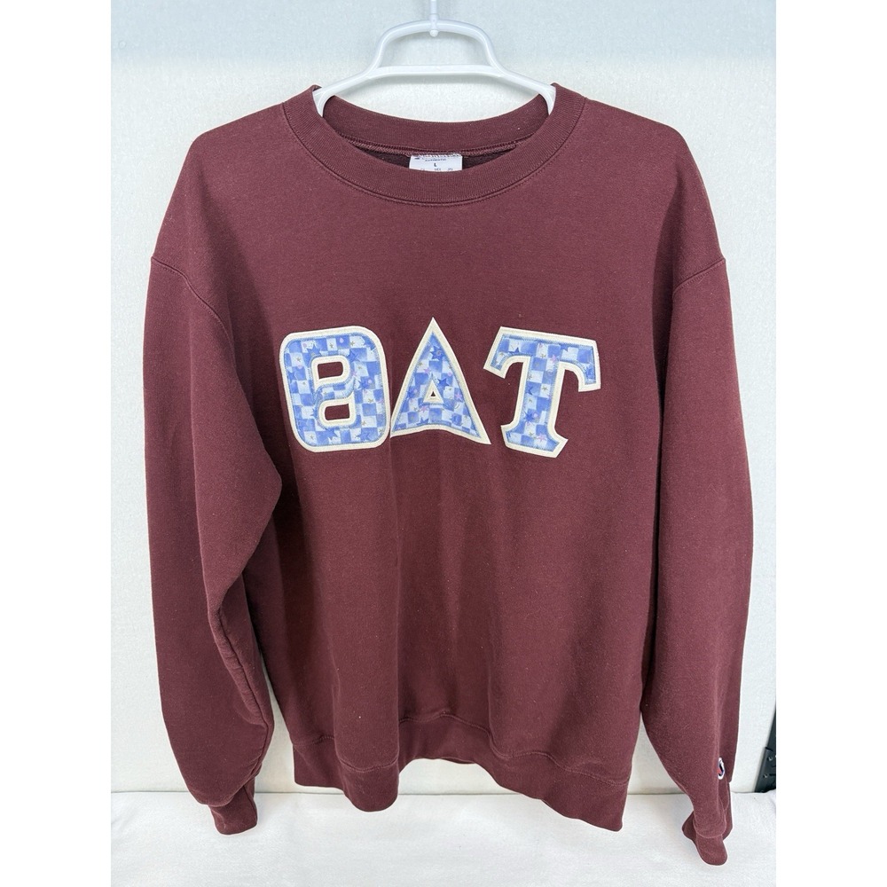 Vintage Y2K Champion Maroon Beta Alpha Tau (BAT)Greek Letter Crewneck Size Large